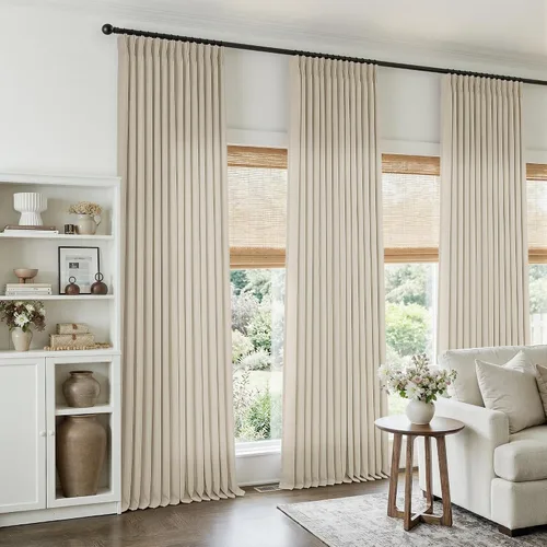 Vista 94 de TWODRAPES Juego de 2 paneles de cortinas plisadas de lino de 96 pulgadas de Avena