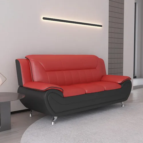Vista 9 de Container Furniture Direct Sofá y sofá biplaza de piel sintética de estilo moderno con reposabrazos extra cómodos, ideal para sala de estar