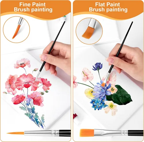 Vista 5 de AROIC Pinceles de Pintura Pequeños a Granel, 160 Piezas Pinceles de Pintura de Cerdas de Nailon Negro para Niños Punta Plana Redonda Juego