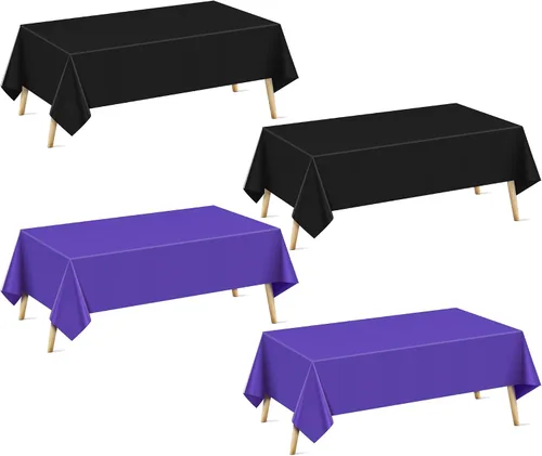 Vista 19 de Mantel rectangular de la serie azul y verde, 4 piezas, 54 x 72 pulgadas, color sólido, impermeable y a prueba de derrames, mantel de plástico