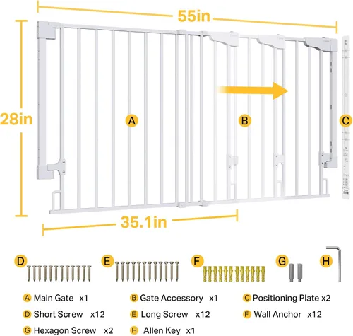 Vista 22 de Cumbor 29.2–43" Puerta de bebé para escaleras, de montaje en pared (se requiere taladrar), puerta para perros expandible sin barra inferior, puerta