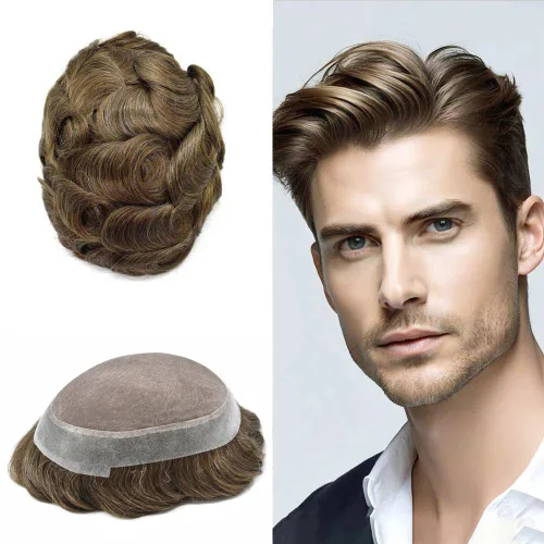 Vista 27 de Toupee For Men Hair Piece Fine Mono Hair System For Men Human Hair Mens Toupee Hair Piece For Men Hair Replacement Protesis Capilar 8x10 Medium