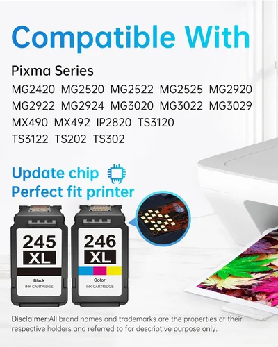 Vista 2 de LEMERO Cartucho de tinta 245XL PG-245 CL-246 de repuesto para Canon Ink 245 y 246, compatible con Canon 245XL 246XL Combo Pack para impresoras Pixma
