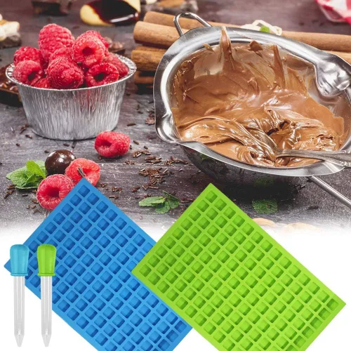 Vista 9 de SENHAI 2 paquetes de moldes cuadrados de silicona, 126 cavidades flexibles y antiadherentes para cubitos de hielo, moldes de gelatina de chocolate
