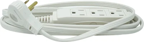 Vista 7 de Woods SlimLine Cable de extensión plano para interiores, 8 pies, enchufe de ángulo recto calibre 16, 3 tomas polarizadas, 125 voltios, blanco, 2241