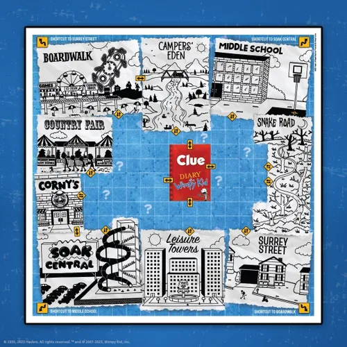 Vista 3 de USAOPOLY CLUE: Diary of a Wimpy Kid Resuelve el misterio en este juego de pistas coleccionable con licencia oficial con personajes y ubicaciones