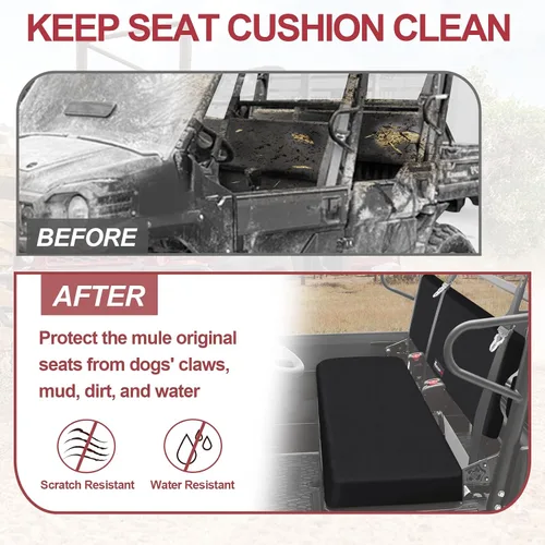 Vista 4 de UTV Mule Pro - Fundas de asiento 1680D compatibles con Kawasaki Mule PRO-FXT FX DXT DX 2015-2023, fundas de asiento impermeables color negro