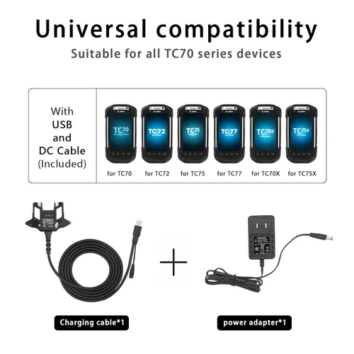 Vista 2 de LANADO Cable de carga USB con adaptador para Zebra Symbol TC70 TC75 PDA cargador de computadora portátil Set reemplaza CBL-TC7X-USB1-01 para escáner