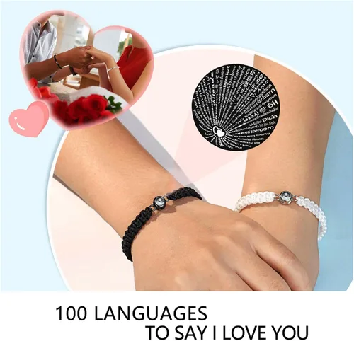 Vista 5 de VIMIEW I Love You 100 Languages Magnetic Couples Bracelets 2,Handmade Matching Bracelets Jewelry for Lovers,Christmas Valentine's Day Birthday Gifts
