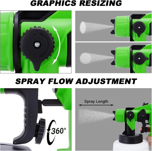 Vista 4 de Pulverizador de pintura, pistola eléctrica HVLP de 800 W con juntas de limpieza/soplado, 3 boquillas de 3 patrones y recipiente de 47.3 fl oz