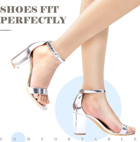 Vista 6 de Ankis Tacones para mujer, puntera abierta, correa de tobillo, tacón grueso, sandalias de 2.75 pulgadas