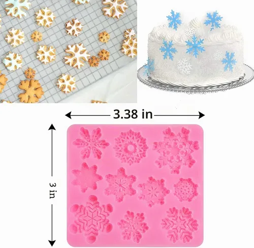 Vista 3 de Rainmae 6 moldes de silicona para pastel de copo de nieve de Navidad, copos de nieve 3D, herramientas de decoración de cupcakes de invierno