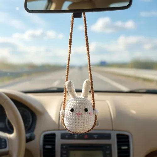 Vista 12 de Accesorios colgantes de espejo de coche con pollito - Decoración tejida a mano para espejo retrovisor, estética