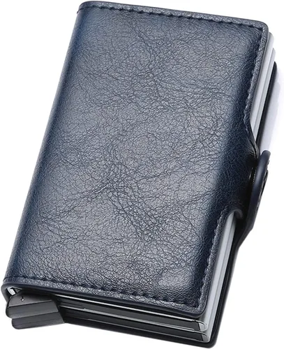 Vista 8 de Tarjetero para hombre, tarjetero delgado para tarjetas de crédito, bolsillo frontal, antirrobo, RFID, autoemergente, para viajes, billeteras