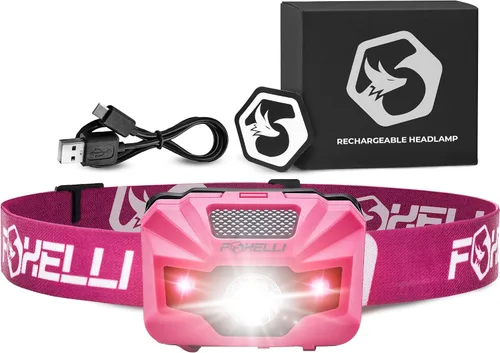 Vista 8 de Foxelli Linterna frontal LED recargable USB‑C – Ultraligero 2.4 oz y brillante 180 lúmenes – Luz roja/blanca, 5 modos, IPX5 impermeable, 40 horas
