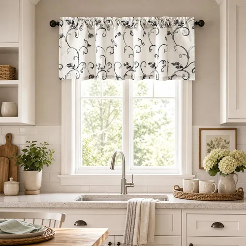 Vista 23 de VOGOL Cortinas de Nivel para Cocina para Ventana, Flores Azules y Enredaderas Bordadas Cortina de 24 Pulgadas de Largo, Cortinas Cortas Tratamiento