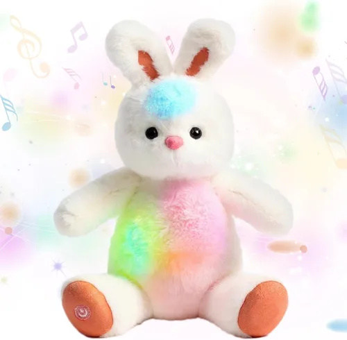 Vista 7 de Oso de peluche con luces LED brillantes, luz nocturna musical, juguete de peluche canta canciones de cuna, regalos de Navidad, para cumpleaños
