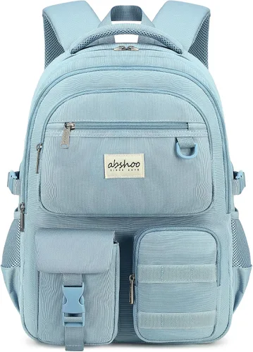 Vista 16 de Abshoo Mochila grande resistente para escuela y universidad. Mochila casual con múltiples bolsillos para viajes Beige