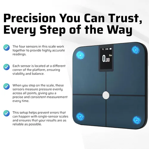 Vista 6 de Báscula de peso corporal digital inteligente de alta calidad, 4 electrodos, 25 + métricas, recargable, WiFi y Bluetooth, análisis de cuerpo