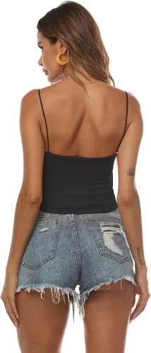 Vista 3 de Amilia - Camiseta básica de tirantes delgados para mujer (doble capa)