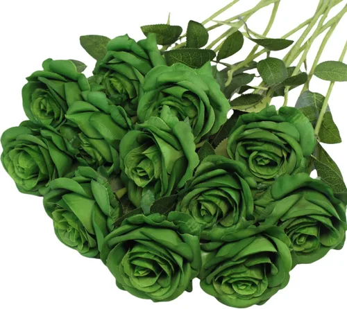 Vista 8 de Rosas artificiales negras, 12 piezas de rosas falsas a granel, ramo de rosas de seda realistas de tallo largo para centros de mesa, arreglos