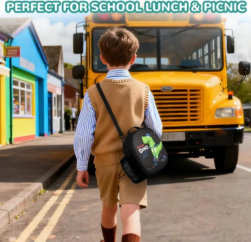 Vista 2 de Lonchera aislada para niños con correa de hombro ajustable impermeable, bolsa de almuerzo reutilizable para niñas y niños, bolsa térmica lavable