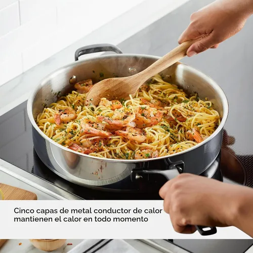 Vista 3 de KitchenAid Sartén para saltear de inducción de acero inoxidable revestido de 5 capas con tapa, 5 cuartos de galón, acero inoxidable pulido