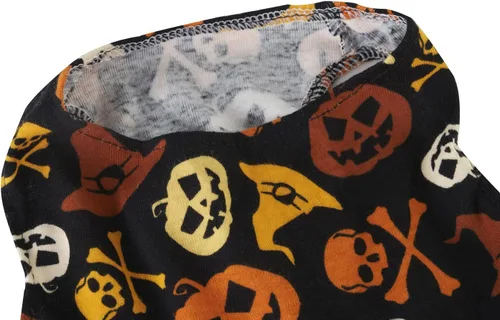 Vista 3 de Disfraz de calabaza para perros pequeños, diseño de calavera naranja y negro, para Halloween, talla S