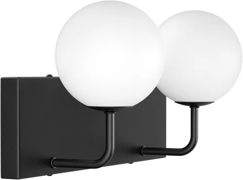 Vista 8 de Tipace Lámpara de tocador negra, 2 luces modernas sobre espejo con globo blanco leche blanca para baño (excluye bombilla)