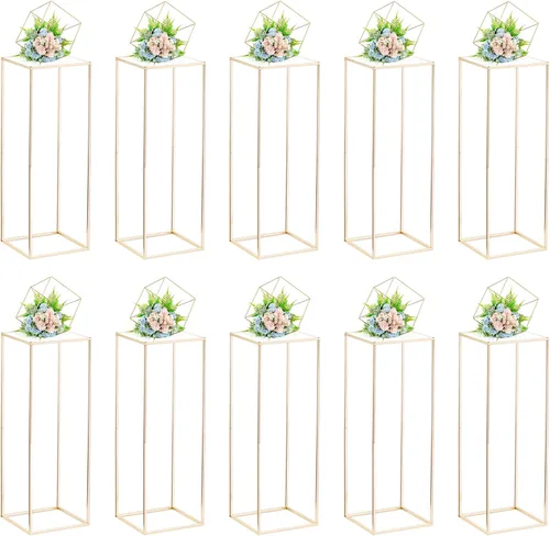 Vista 9 de NUPTIO Jarrón rectangular de metal dorado, 2 piezas de 15.75 pulgadas de alto, elegante centro de mesa floral para boda, casa nueva, día