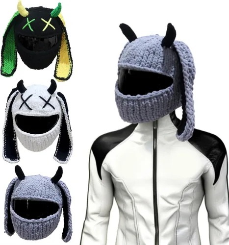 Vista 2 de Beanie, Fundas para cascos de motocicleta, divertidos conejos, orejas de felpa, cubiertas protectoras de cara completa para paseos divertidos