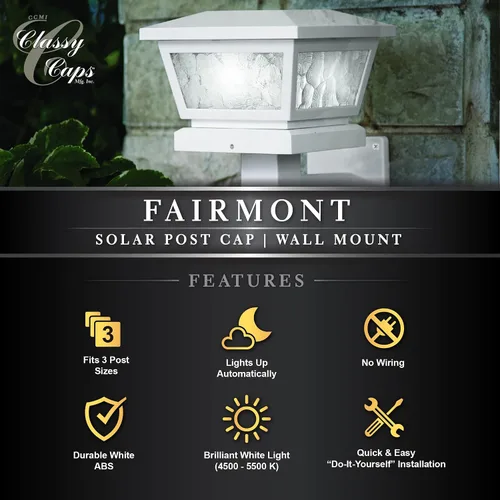 Vista 7 de Classy Caps Fairmont - Tapa solar para poste y lámpara de pared, se adapta a postes de cubierta y valla de 3.5 x 3.5 pulgadas, 4 x 4 pulgadas y 5 x