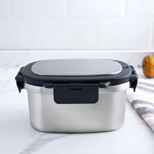 Vista 2 de Contenedor de alimentos aislado de 33 onzas, lonchera de acero inoxidable con divisor extraíble (paquete de 2)