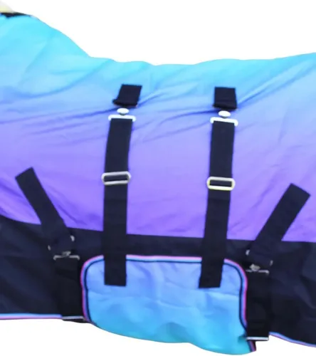 Vista 5 de CHALLENGER Manta de invierno impermeable de 80 pulgadas 1200D para caballo de lluvia ligera 394B Turquesa/Morado/Ombre