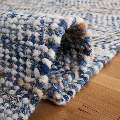Vista 5 de SAFAVIEH Natura Collection - Alfombra de pasillo, 2 pies 3 pulgadas x 7 pies, azul y marfil, lana y algodón, ideal para dormitorio, vestíbulo
