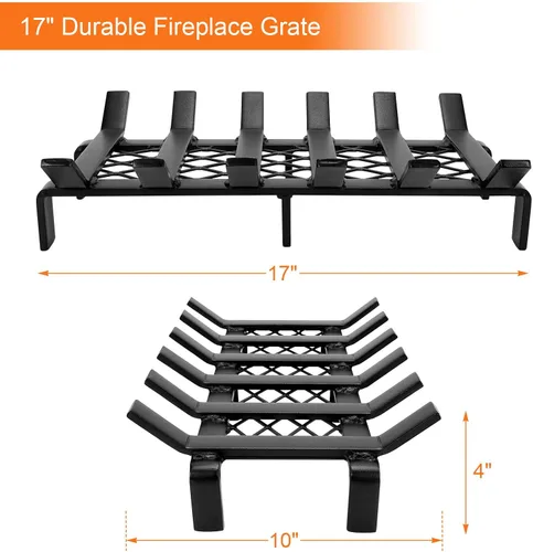 Vista 6 de WILLOW WEAVE - Rejilla para chimenea de 17 pulgadas con retenedor de brasas, rejilla para estufa de leña Solid Steel Fireplace Log Holder, Heavy