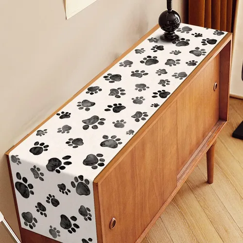 Vista 4 de Nepnuser Camino de mesa con estampado de patas de perro, cachorro, decoración de fiesta de cumpleaños, granja, comedor, cocina, decoración del hogar