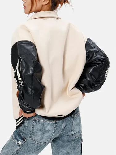 Vista 3 de Aelfric Eden Chaqueta de carreras vintage para hombre, de gran tamaño, chaqueta universitaria, chaqueta gráfica de letras, abrigos casuales unisex