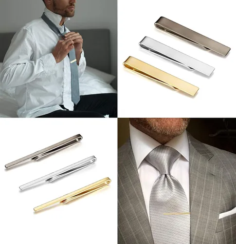 Vista 3 de FIBO STEEL 10 clips de corbata para hombres boda negocios barra de corbata con caja
