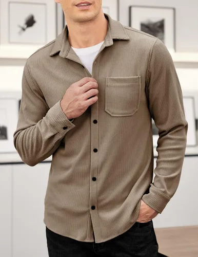 Vista 2 de COOFANDY Men's Corduroy Shirt Casual Shacket Long Sleeve Button Down Lightweight Jacket