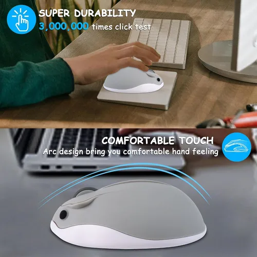 Vista 8 de Ratón inalámbrico Bluetooth lindo ratón de hámster de dibujos animados con receptor USB 2.4 GHz y Bluetooth modo dual silencioso Kawaii USB