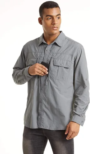 Vista 2 de TACVASEN Camisa de pesca para hombre, camisa de manga larga de secado rápido, camisa táctica con botones, camisa de trabajo ligera safari