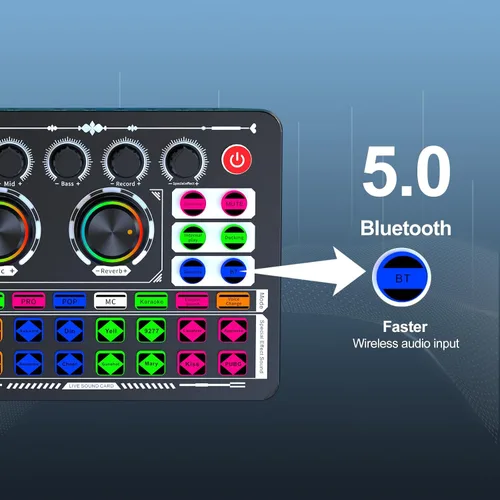 Vista 7 de Mezclador de Audio Profesional, Tarjeta de Sonido en Vivo F999 con Mezclador DJ para Transmisión/Podcast/Juegos, Equipo Profesional de Estudio