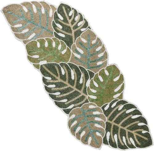 Vista 23 de CLEENTABLE Camino de mesa decorativo con cuentas de 36 pulgadas, diseño floral hecho a mano con respaldo de poliéster duradero para comedor, mesa