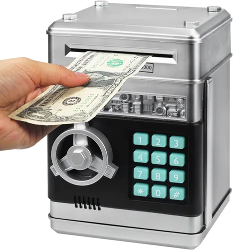Vista 12 de HUSAN Alcancía para niños, código electrónico de contraseña, banco de dinero, cajero automático, caja de monedas para niños y niñas (negro)