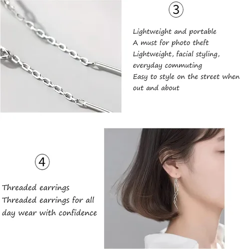 Vista 5 de Aretes de plata de ley 925, aretes largos de moda hechos a mano, trenzados, lineales, curvados, aretes colgantes hipoalergénicos para mujeres