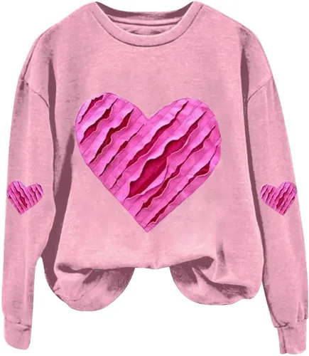 Vista 2 de Sudaderas para el día de San Valentín para mujer, cuello redondo, manga larga, con estampado de corazón, blusas con estampado de corazón