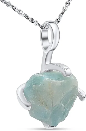 Vista 6 de Collar de cadena con colgante de piedra preciosa natural en bruto con oro blanco sobre plata de ley 925, piedra natal delicado regalo solitario