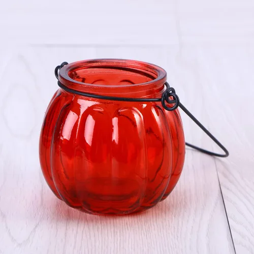 Vista 9 de Portavelas de vidrio para té de vidrio, portavelas votivas, soporte para velas de té de calabaza, candelabros colgantes para festivales, bodas, Rojo