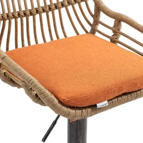 Vista 6 de Juego de 2 taburetes giratorios de bar ajustables con reposapiés para cocina, bar, restaurante (naranja)